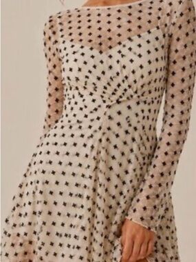 Free People Sheer Delight Mini Dress - Cream with Black bows separate slip.